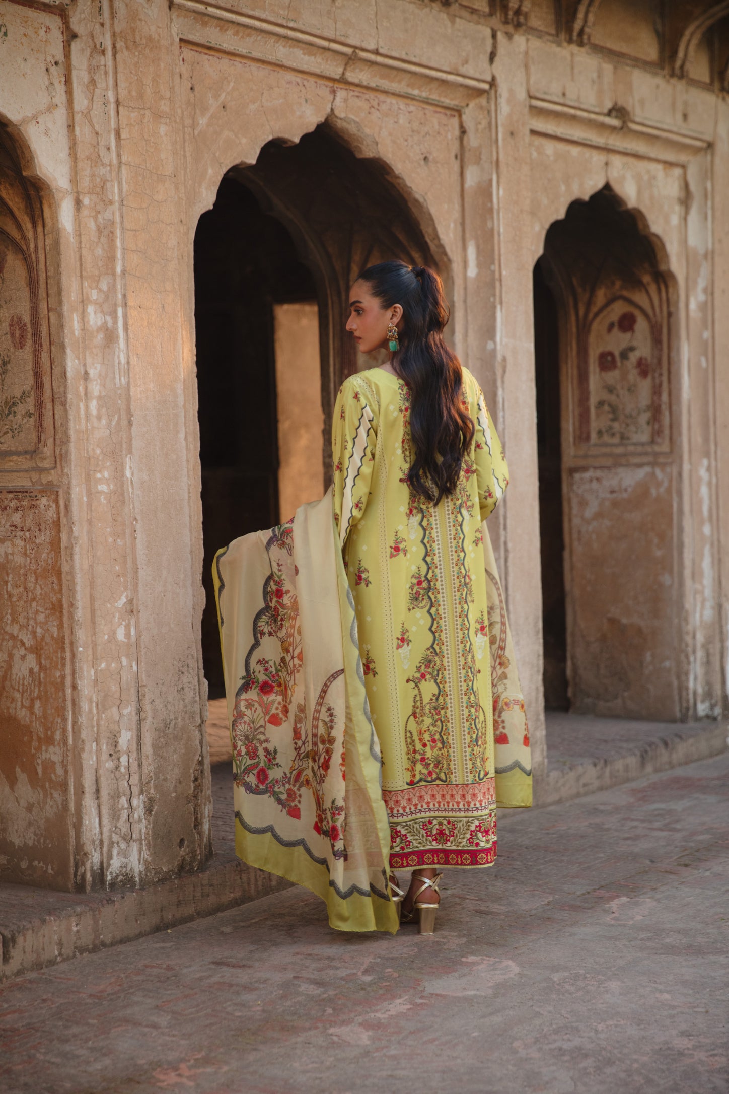 Mint green crape silk kaftan