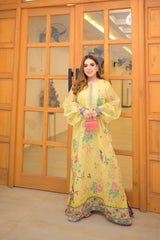 Nureh – Yellow Digital Print Georgette Kaftan | Muntaha By Shanzay Fahad