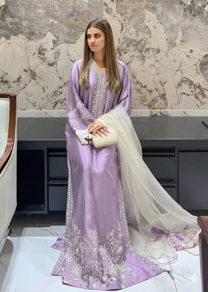 Minal Lilac – Shisha Silk Tassel Kaftan | Muntaha By Shanzay Fahad