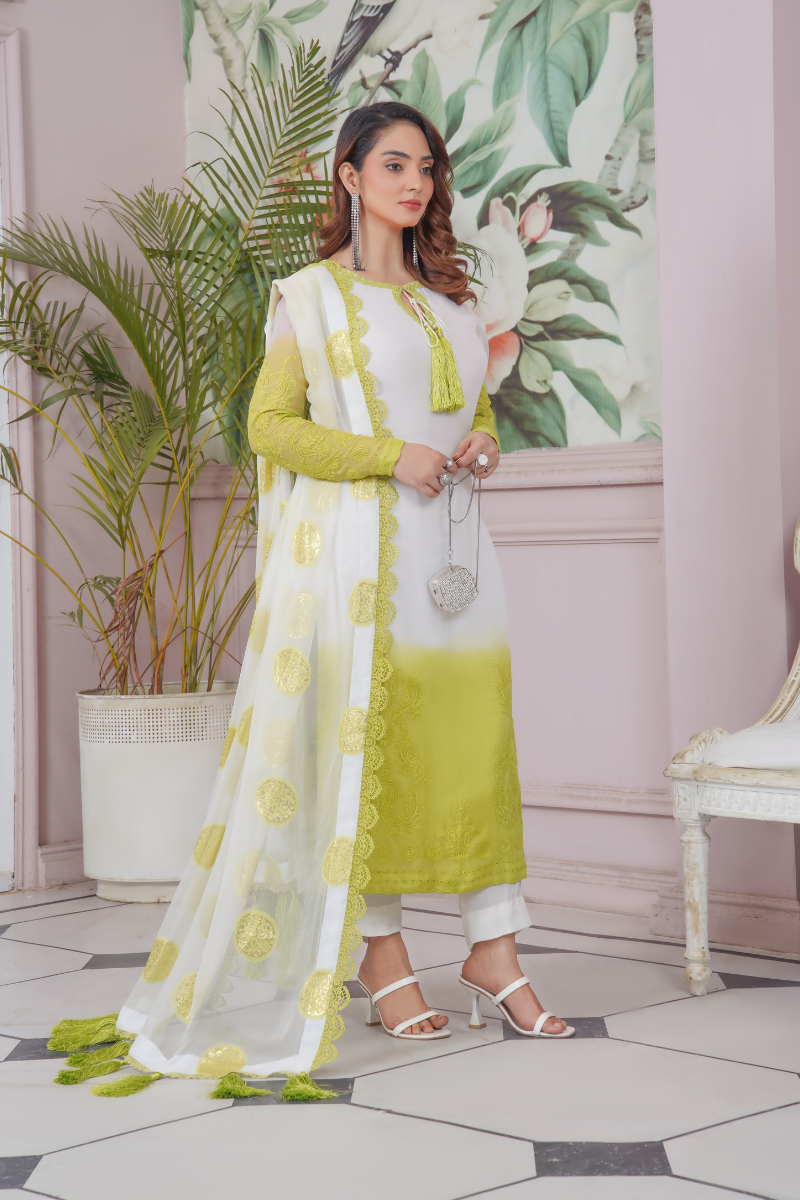 Mint Green  Embroidered 3-Piece  Dress