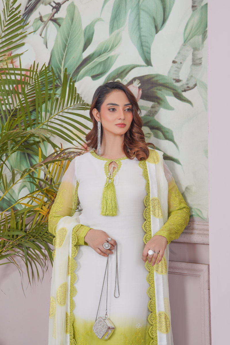 Mint Green  Embroidered 3-Piece  Dress