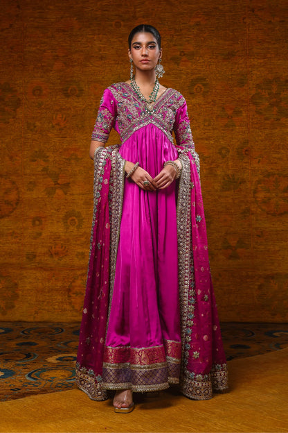 Magenta Frock With Dupatta - 2 PC