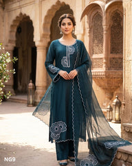 Teeja Dhariwal NG-9 Pure Cotton Silk Net Suit | Machine Tilla Work