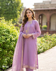 Teeja Dhariwal NP 12 Purple Organza Net Three-Piece Suit with Machine Gota Work