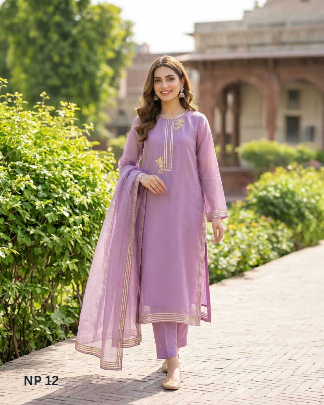 Teeja Dhariwal NP 12 Purple Organza Net Three-Piece Suit with Machine Gota Work