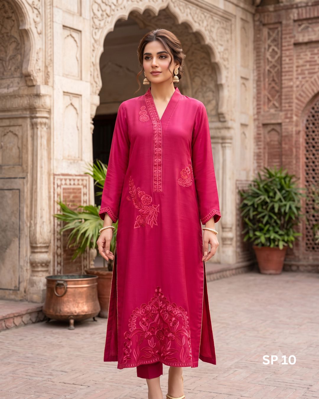 Teeja Dhariwal SP 10 Dark Pink Pure Silk Three-Piece Suit with Resham Embroidery