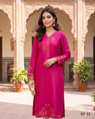 Teeja Dhariwal SP 11 Dark Pink Pure Silk Three-Piece Suit with Resham Embroidery