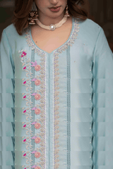 Powder Blue Cotton Resham Pashwas 2pc