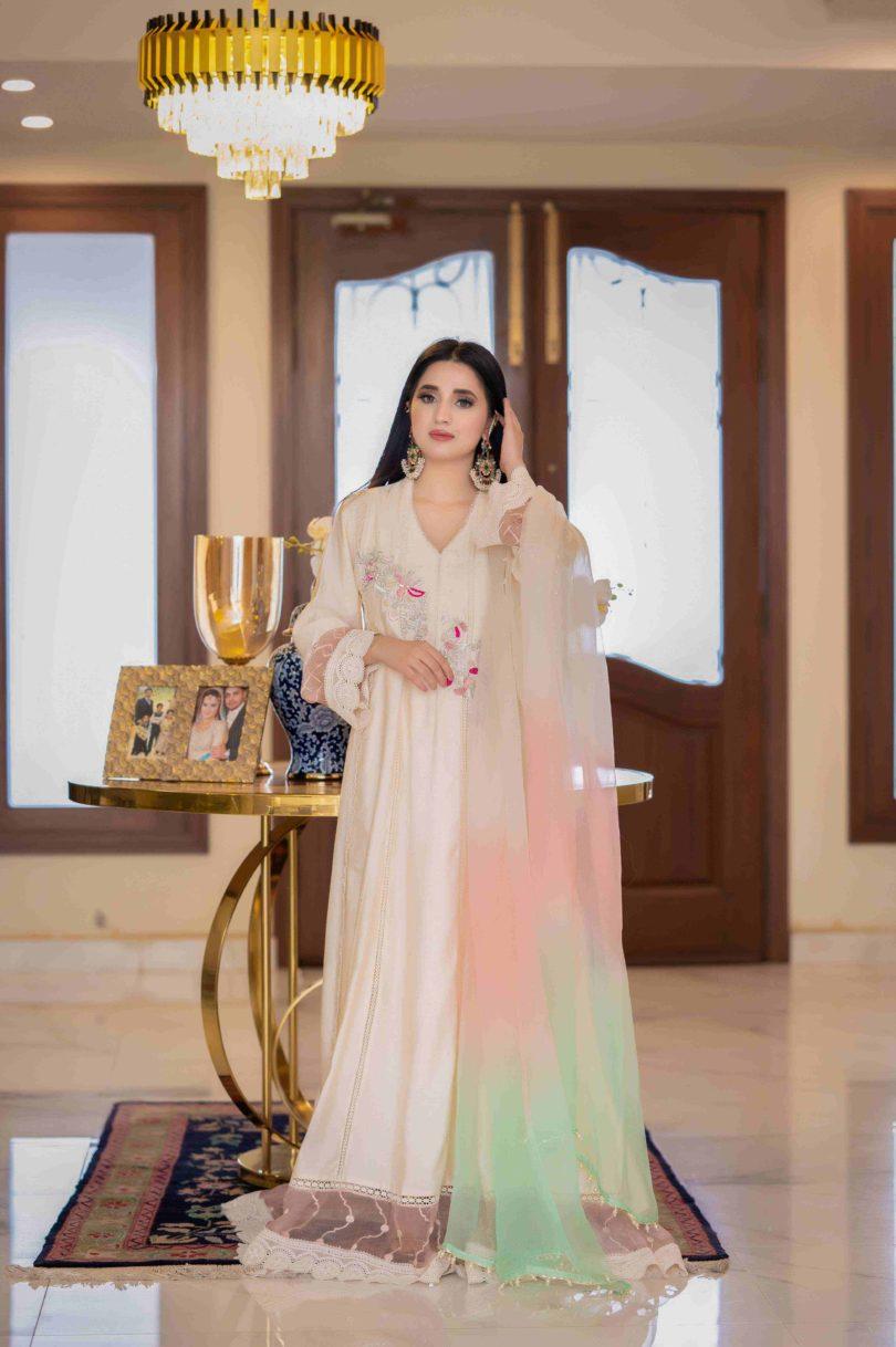 Off-white Cotton Silk Peshwas 2pc