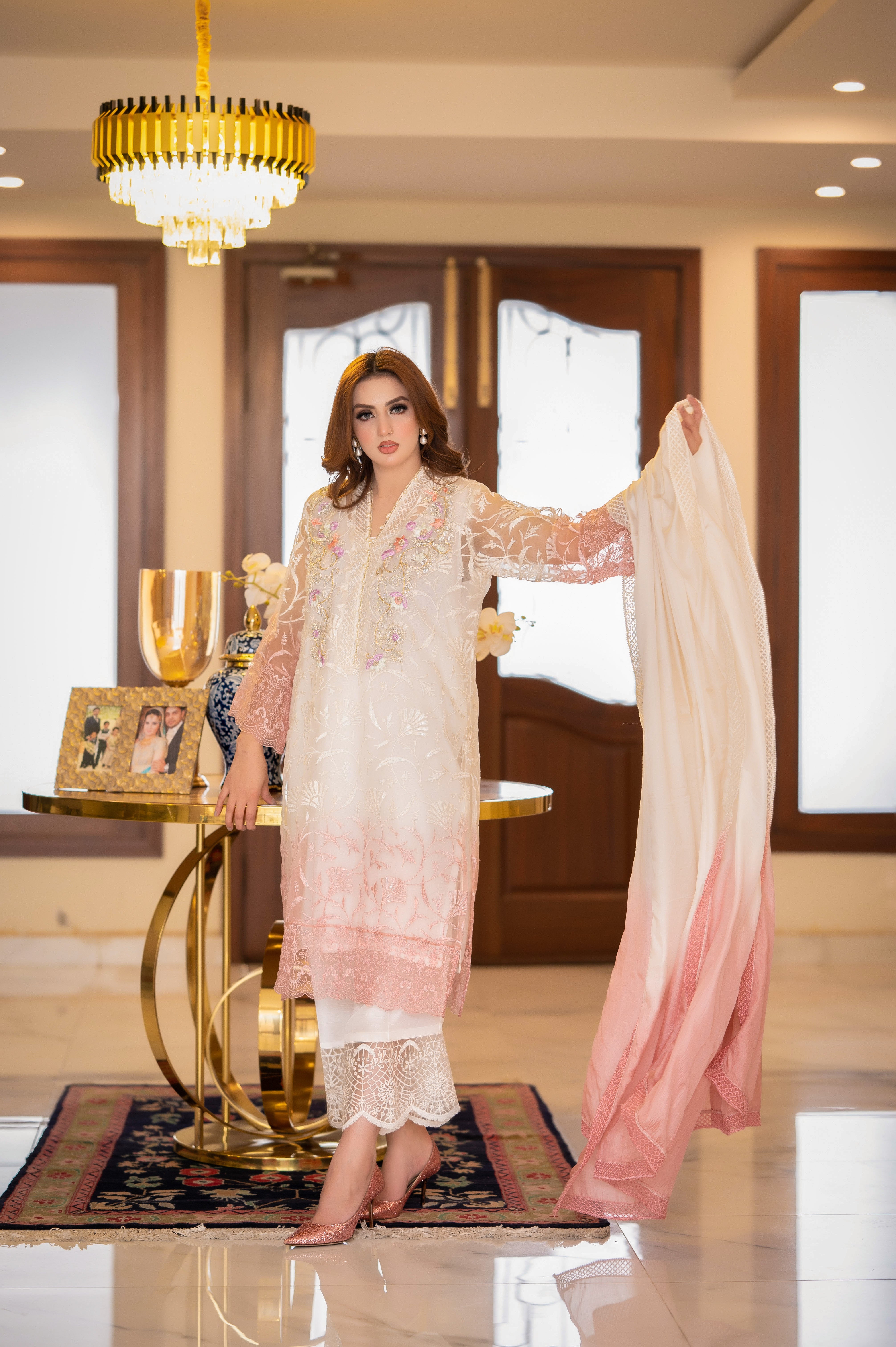 WHITE AND PINK ORGANZA OUTFIT