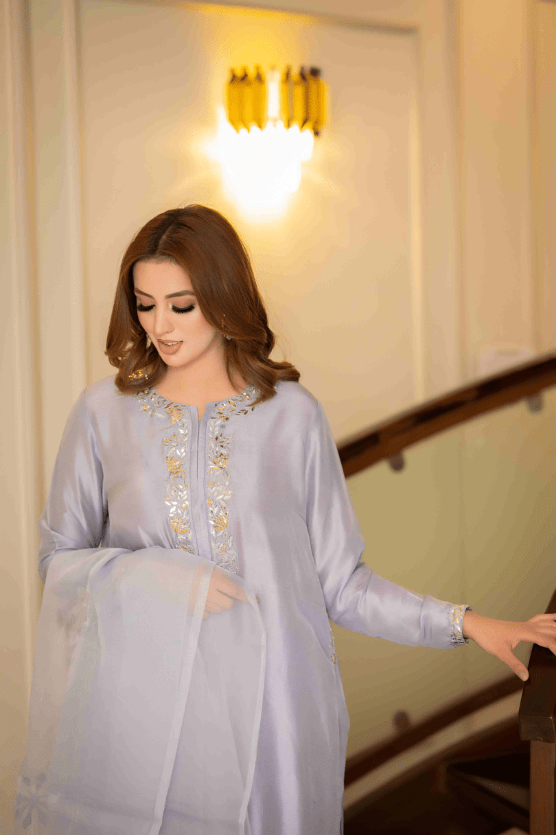 Grey raw silk Outfit 3pcs