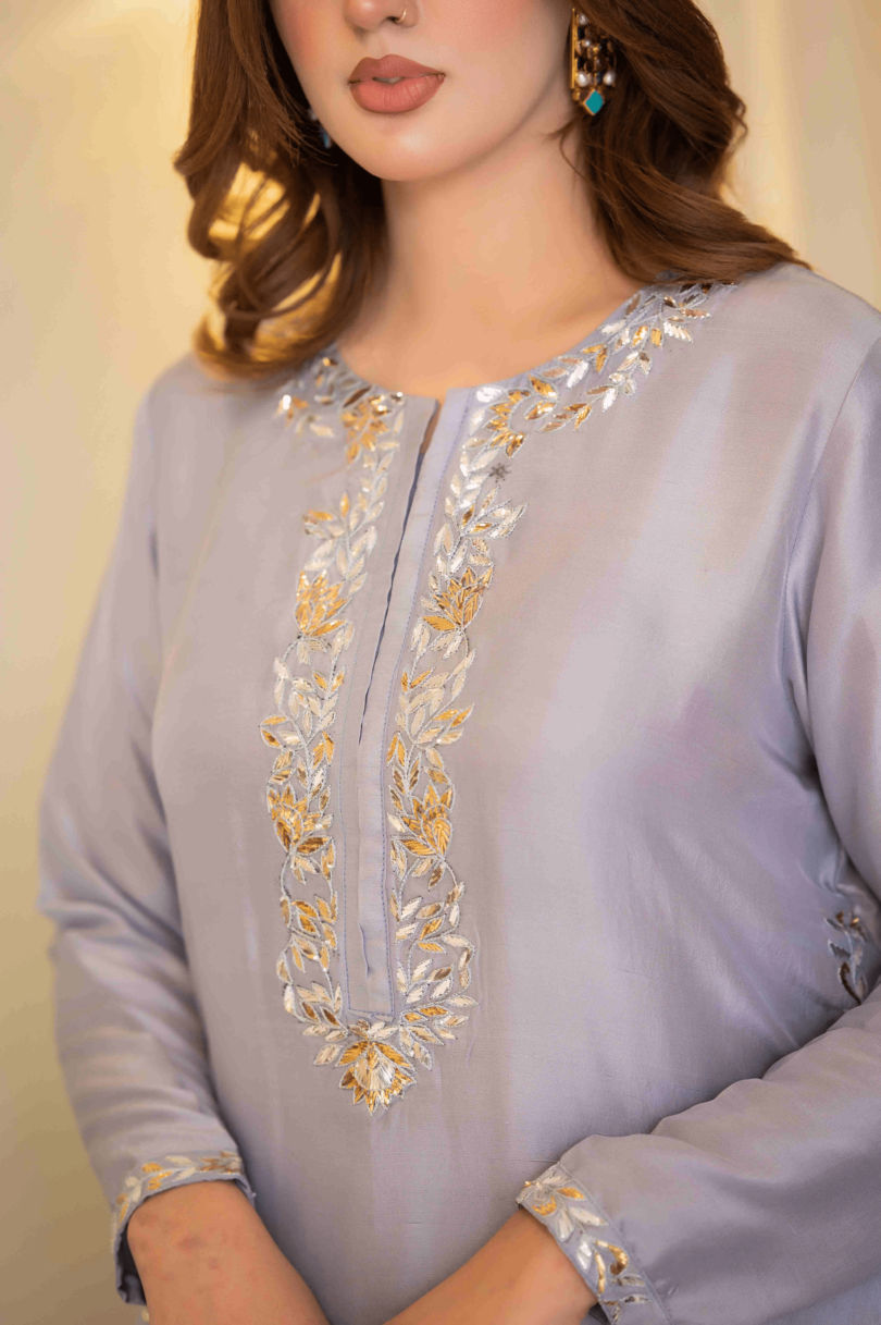 Grey raw silk Outfit 3pcs