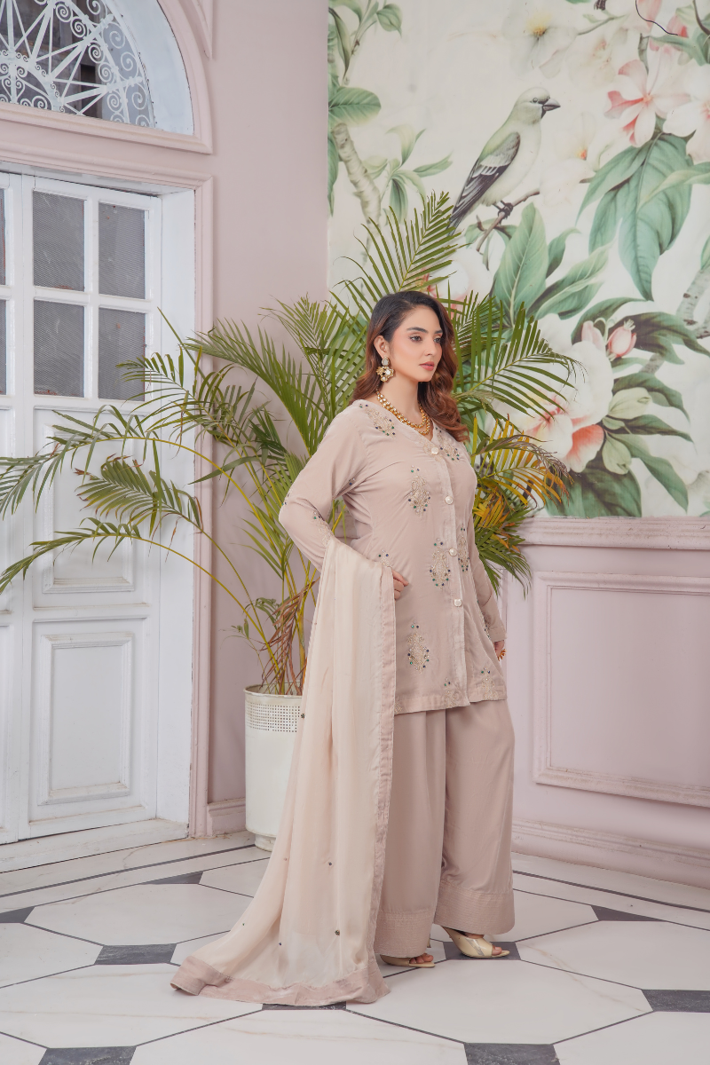 Skin Color  Embroidered 3 Piece