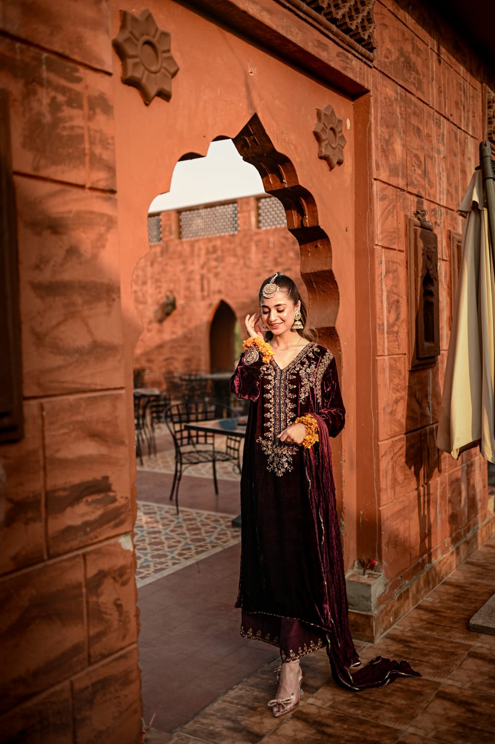 MAROON VELVET OUTFIT