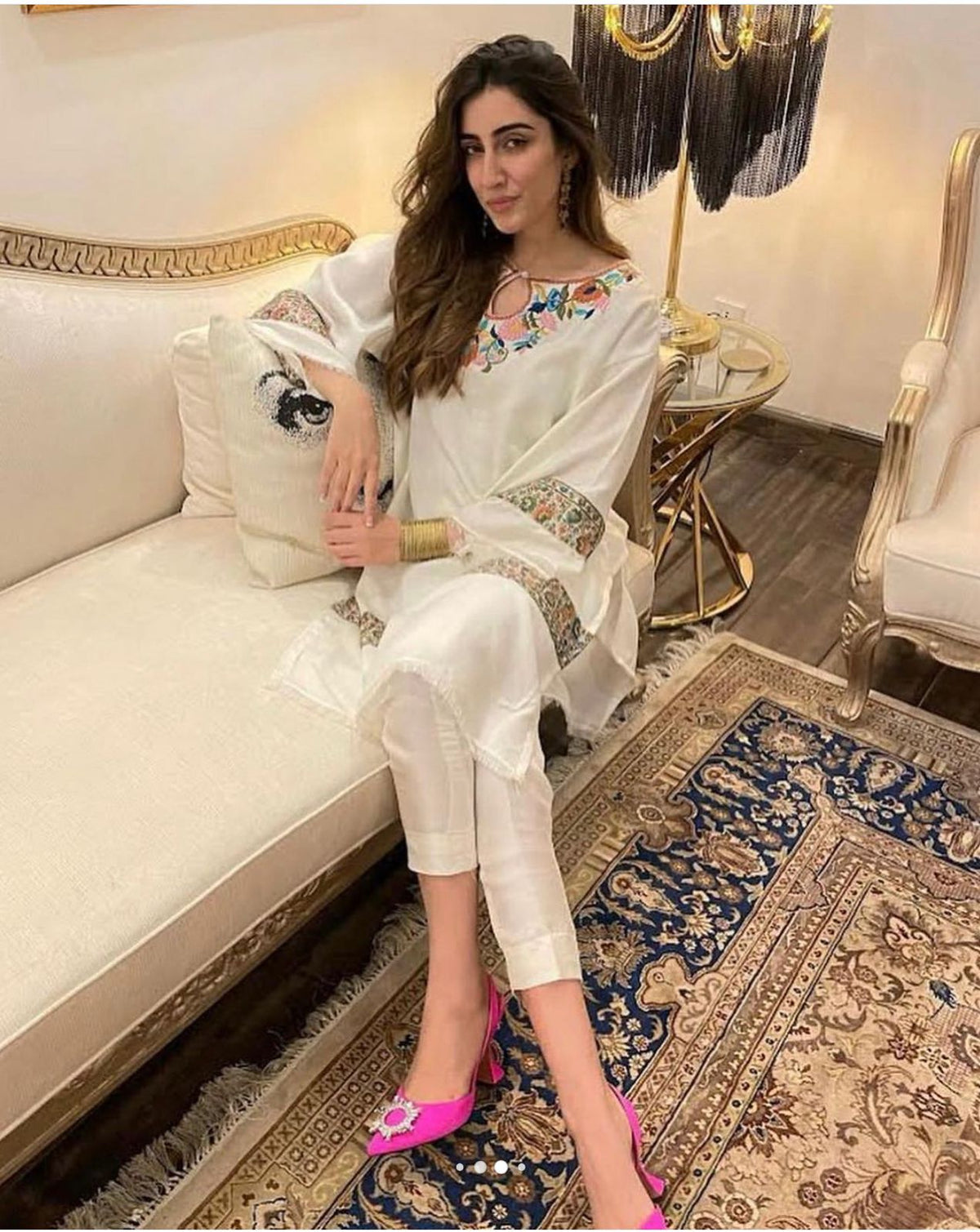 Off White Pashmina Tunic With Embroidery