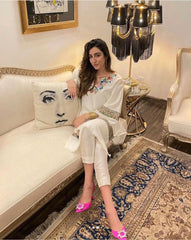 Off White Pashmina Tunic With Embroidery