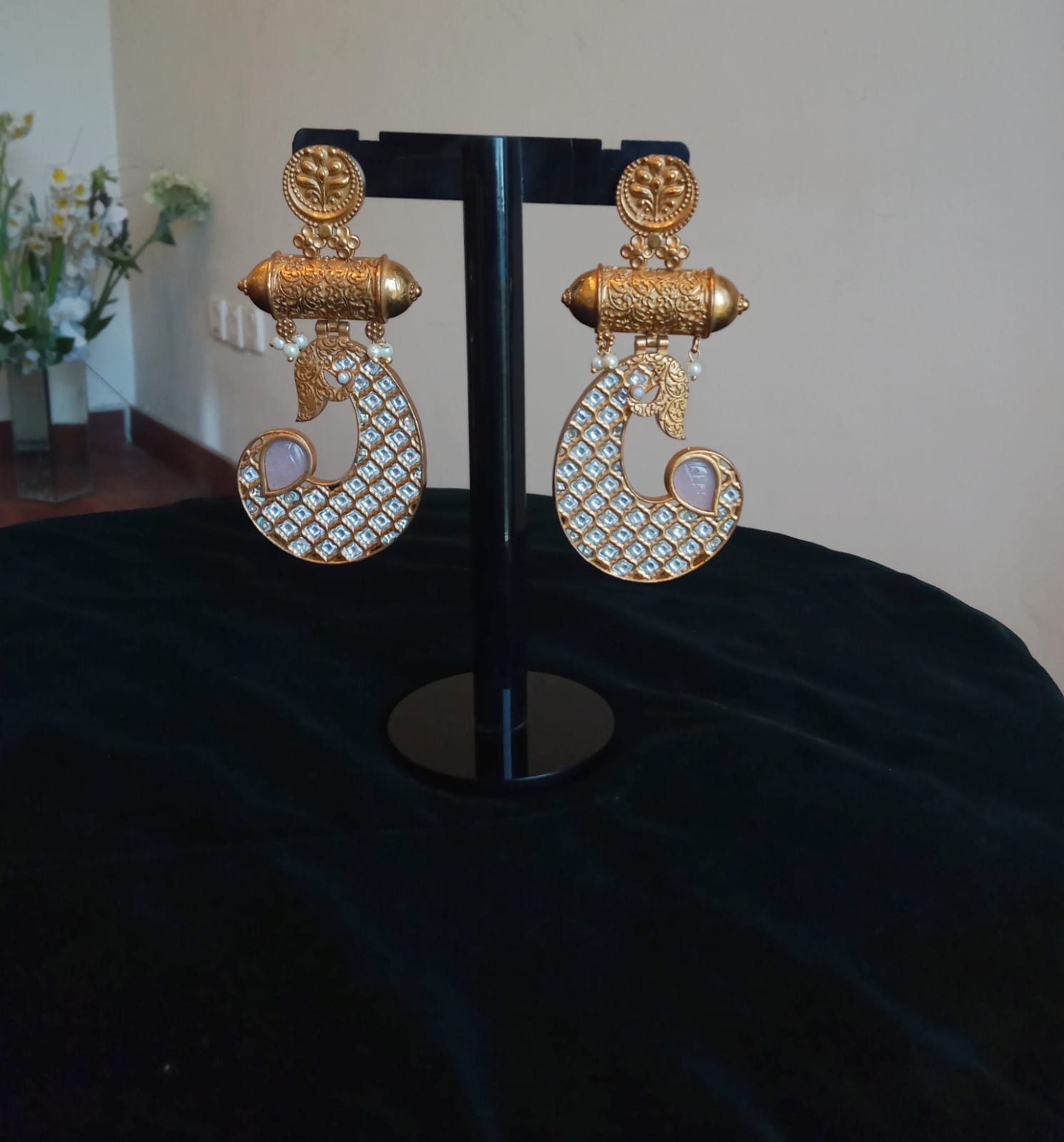 Pink & gold earrings