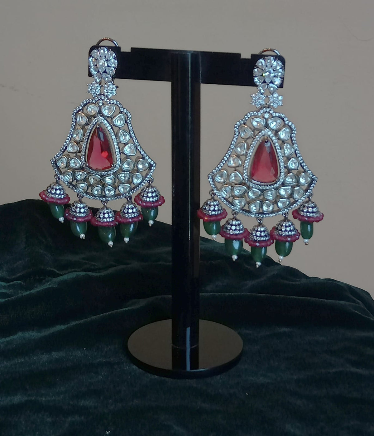 Emerald green & pink earrings