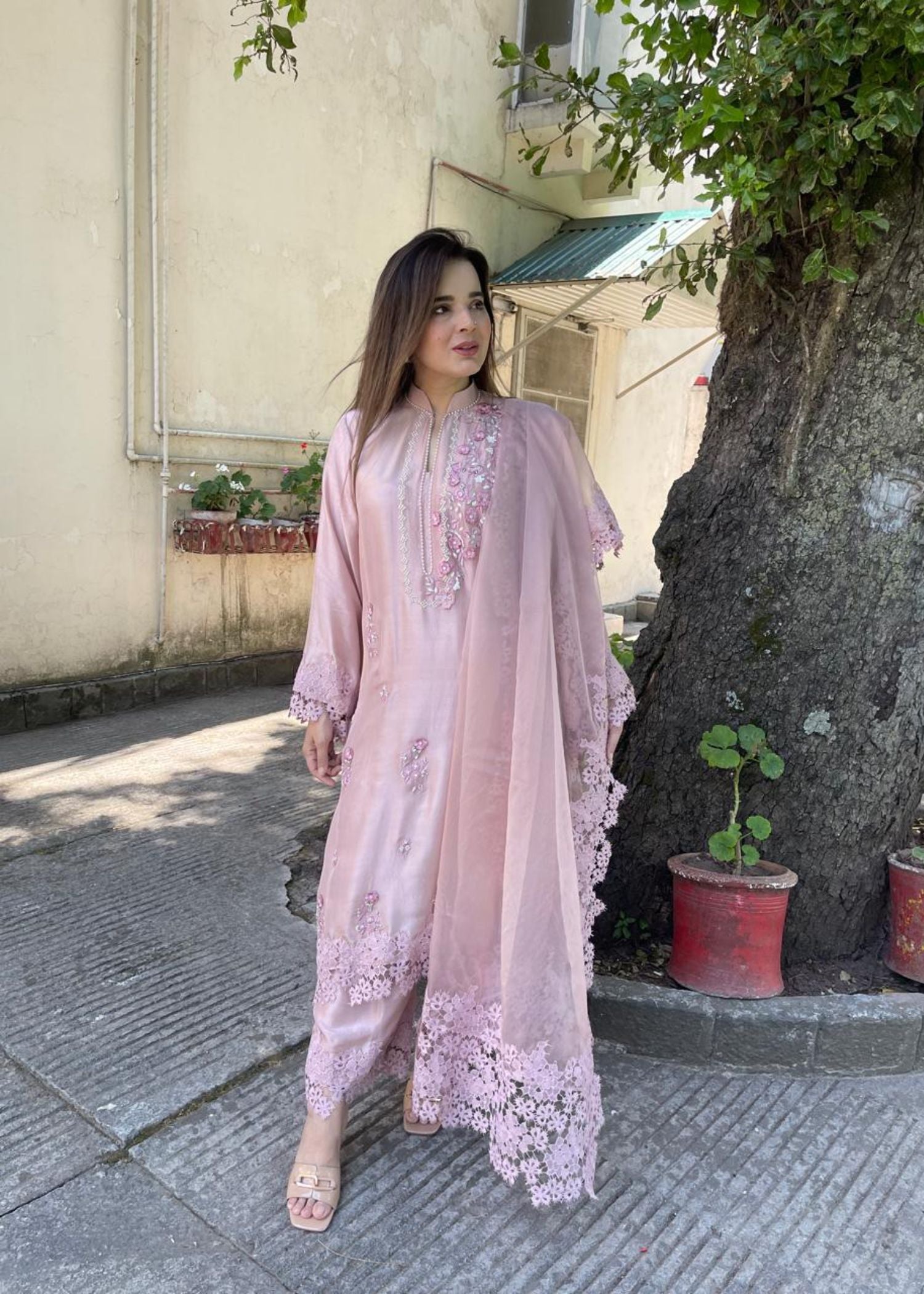 Pink Pearl Raw Silk Outfit