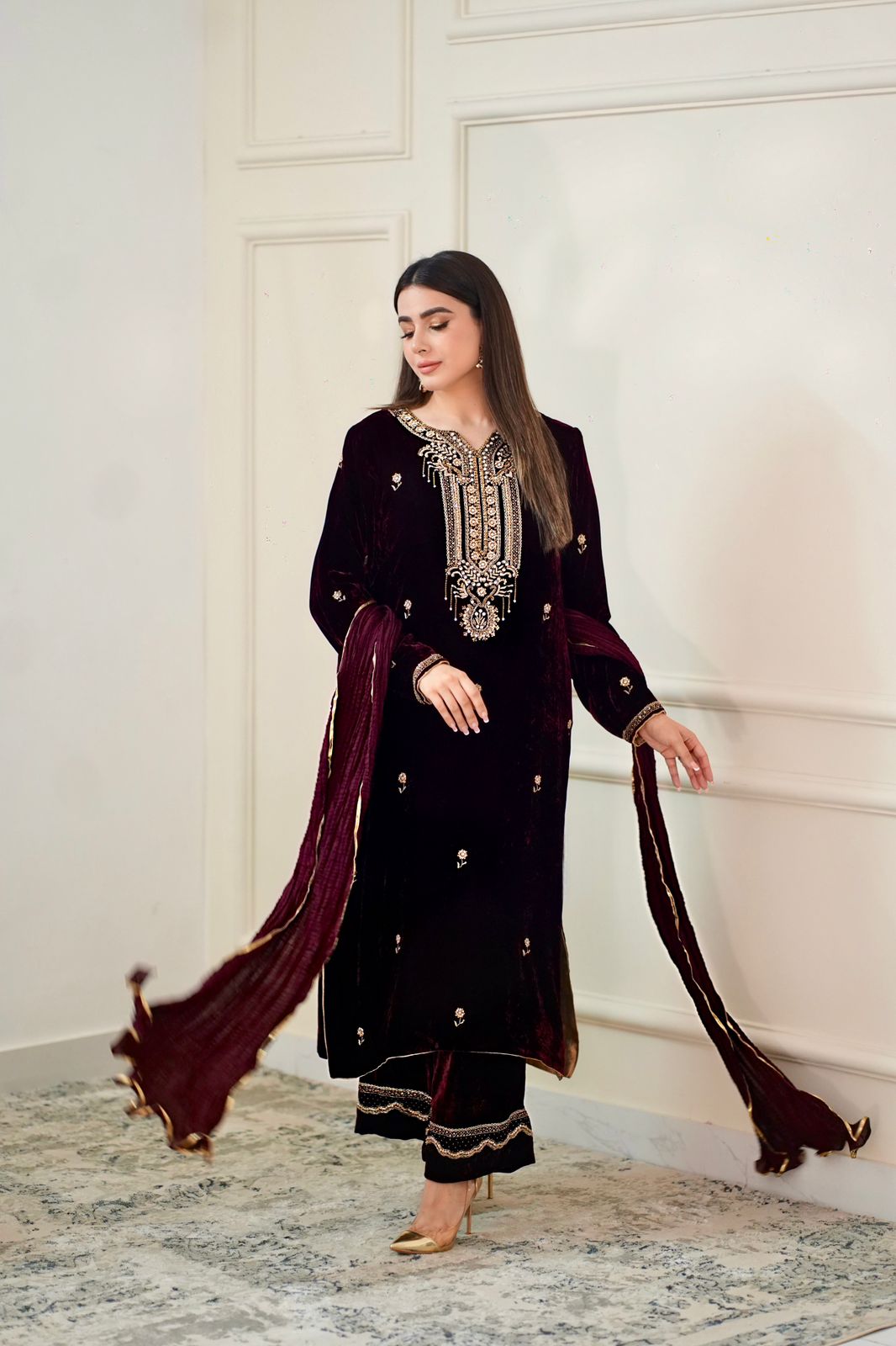 Maroon Velvet Outfit