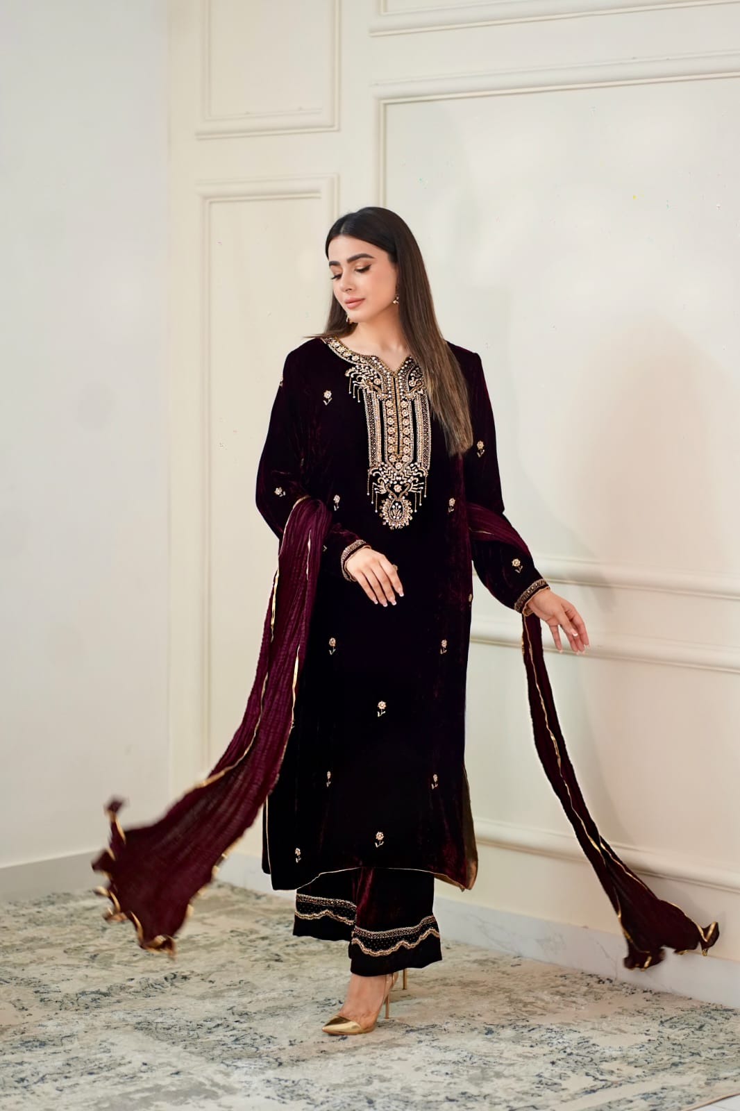 Maroon Velvet Outfit