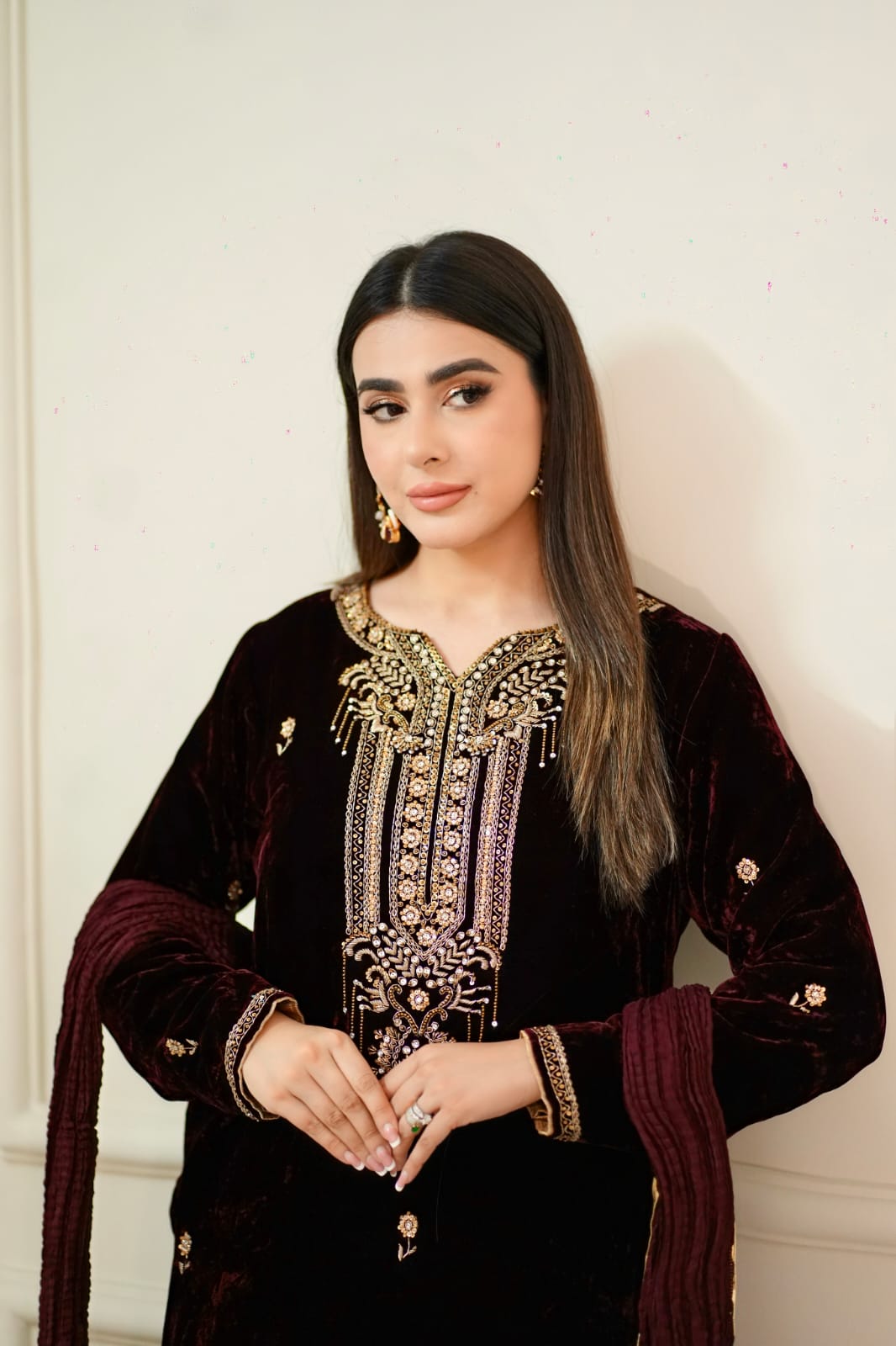 Maroon Velvet Outfit