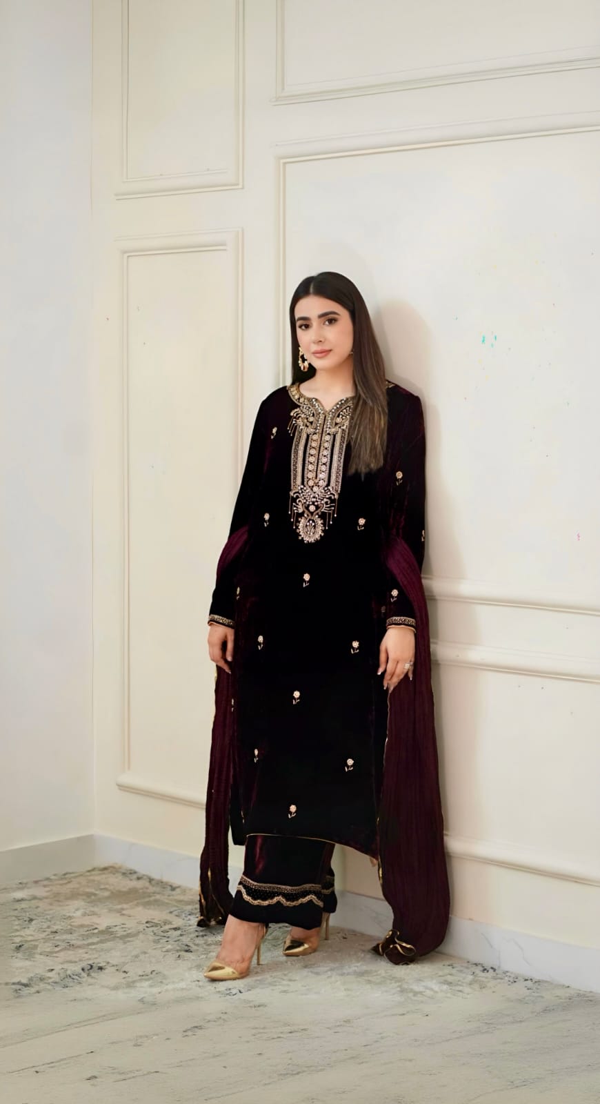 Maroon Velvet Outfit