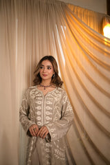 Grey with white embroidery