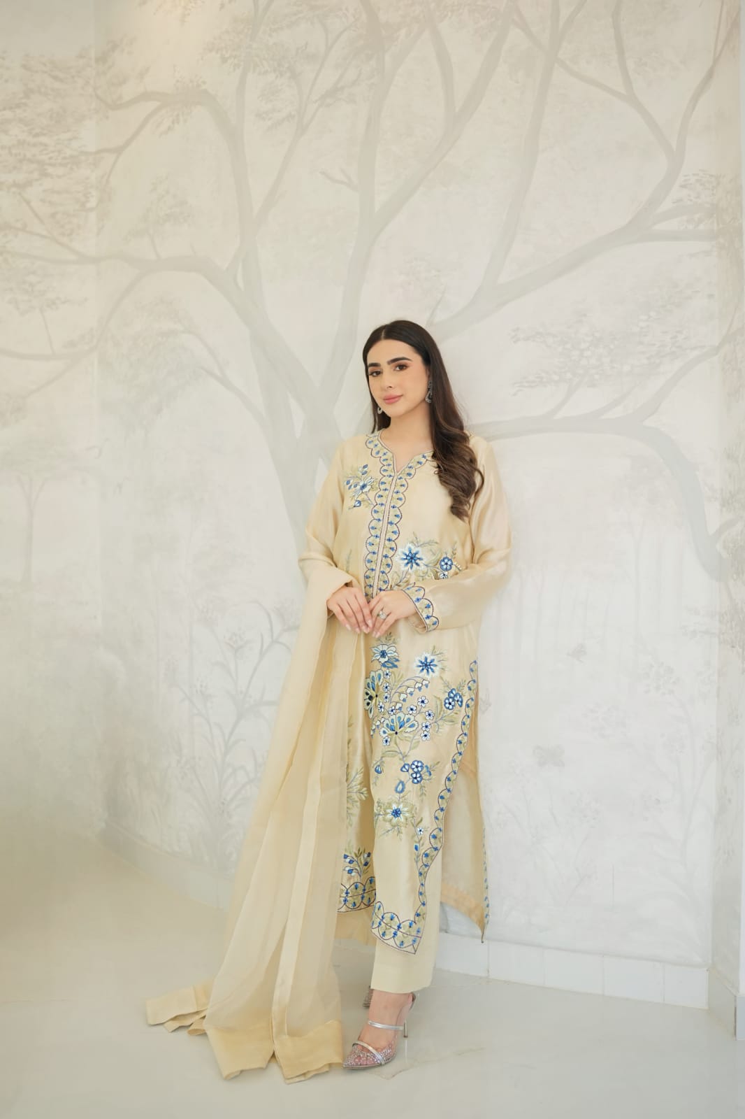 Beige Embroidered Outfit