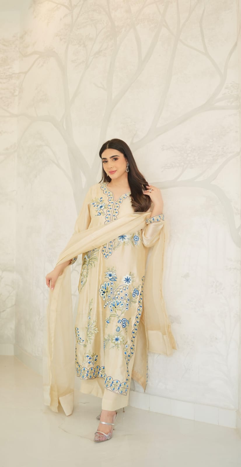 Beige Embroidered Outfit