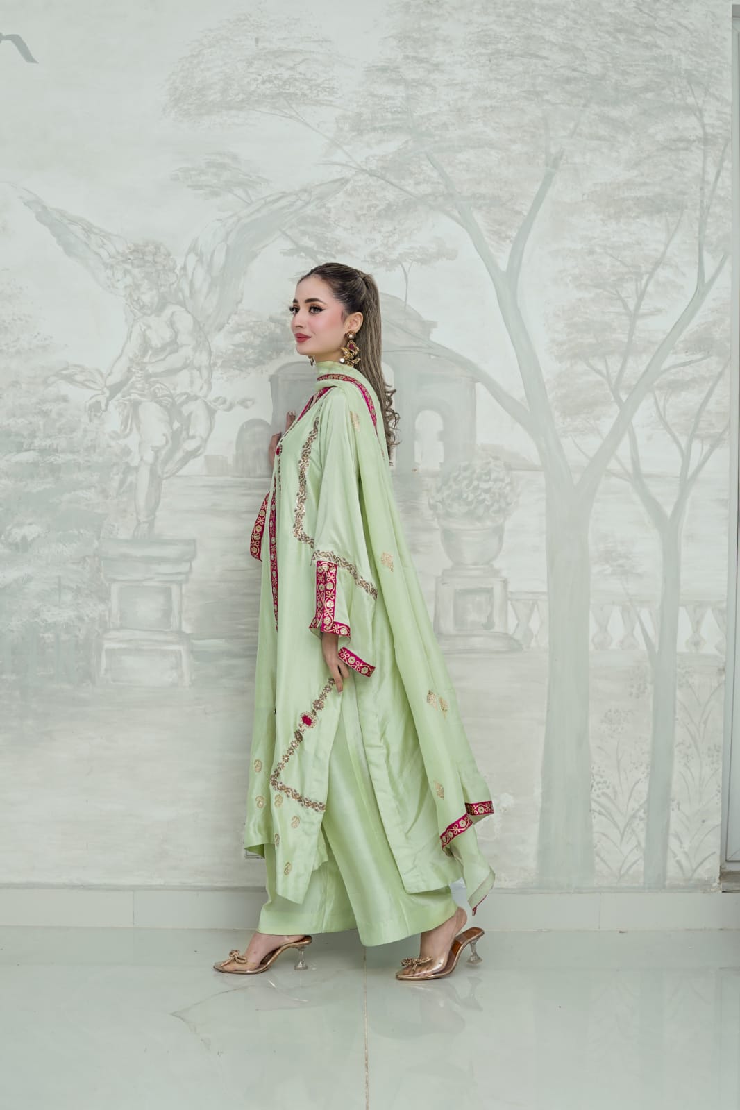 Mint green pure rawsilk