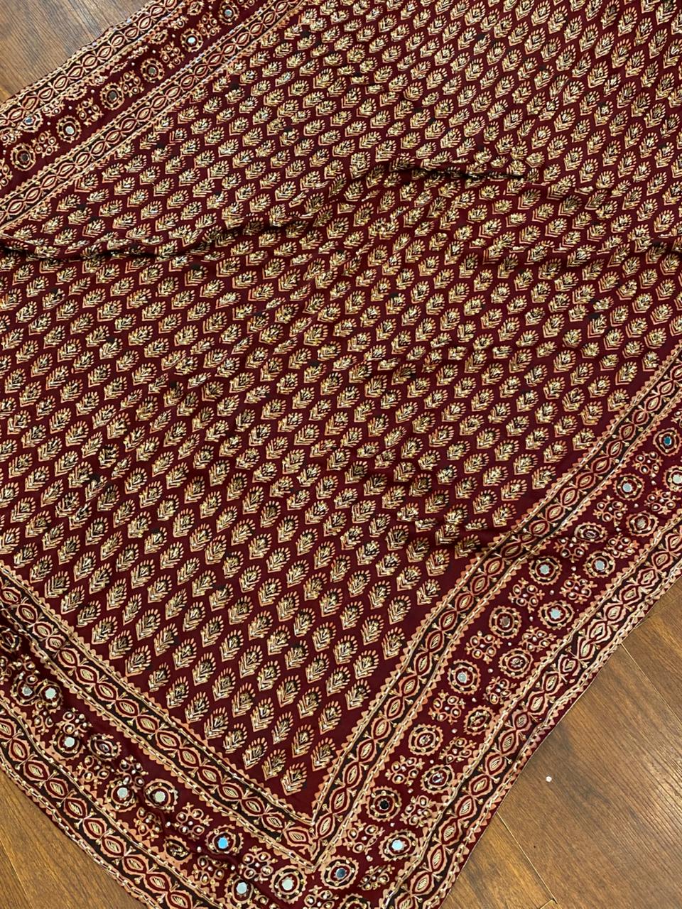 Ajrak Silk  leaf Shawl