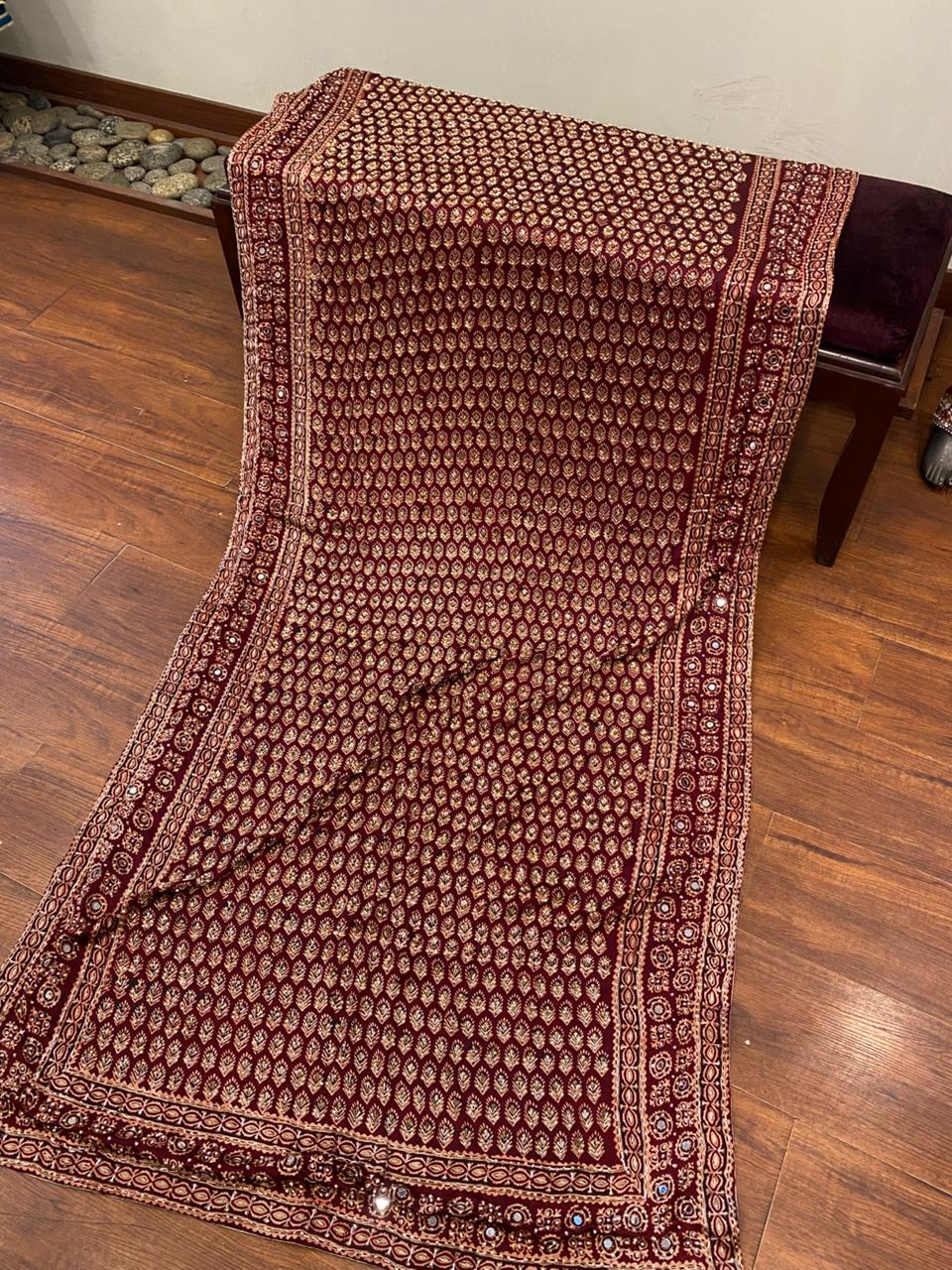 Ajrak Silk  leaf Shawl