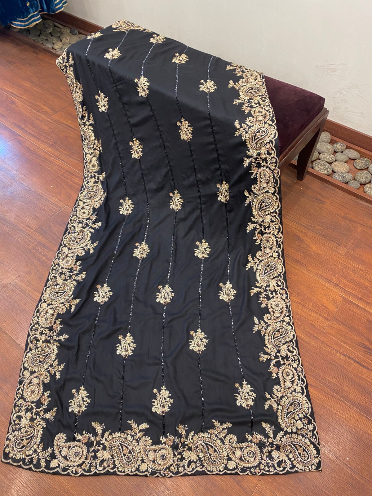 black shawl with cutwork