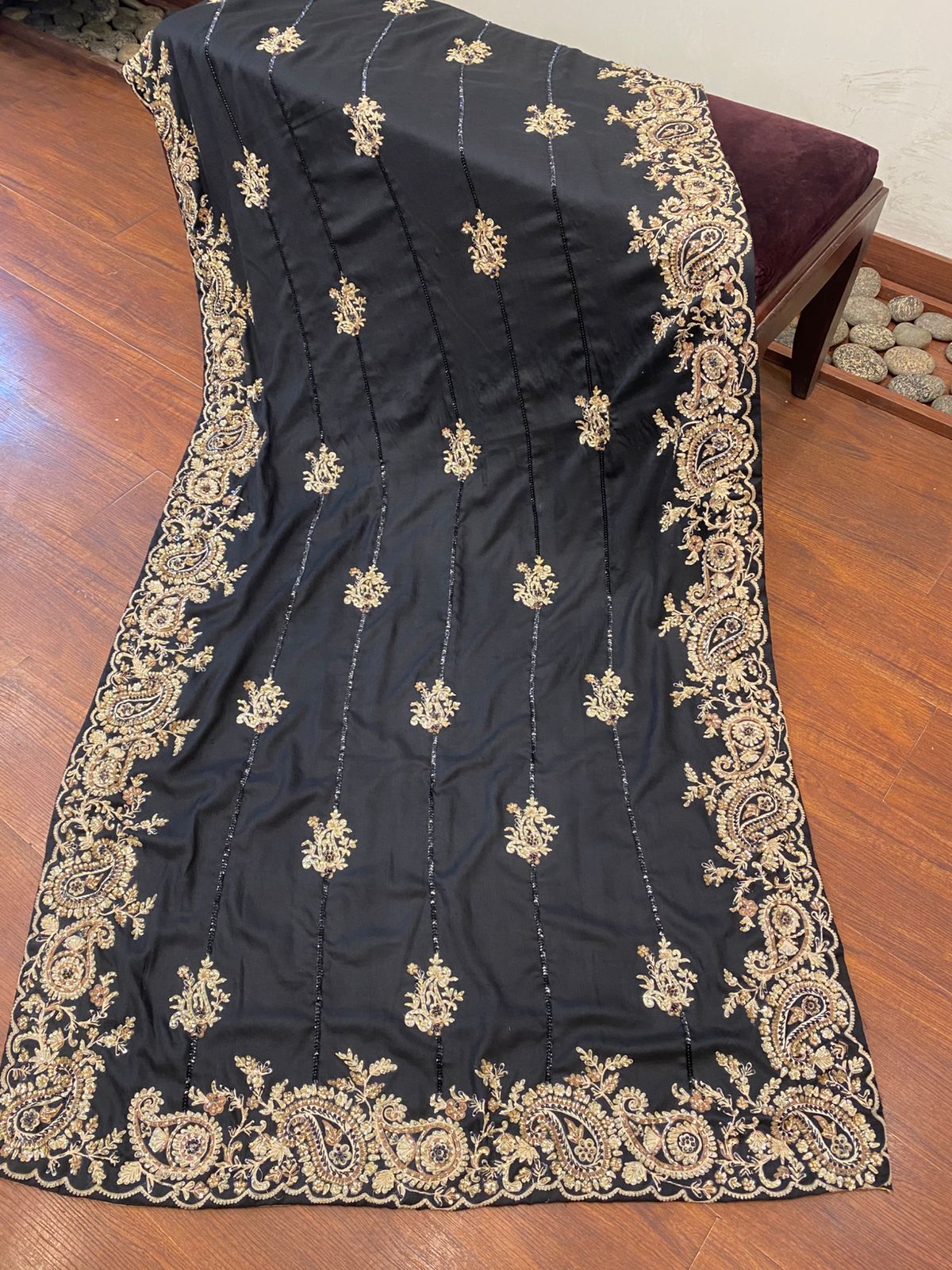 black shawl with cutwork