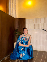 Kian – Sapphire Blue Off-Shoulder Embroidered Suit | Muntaha By Shanzay Fahad