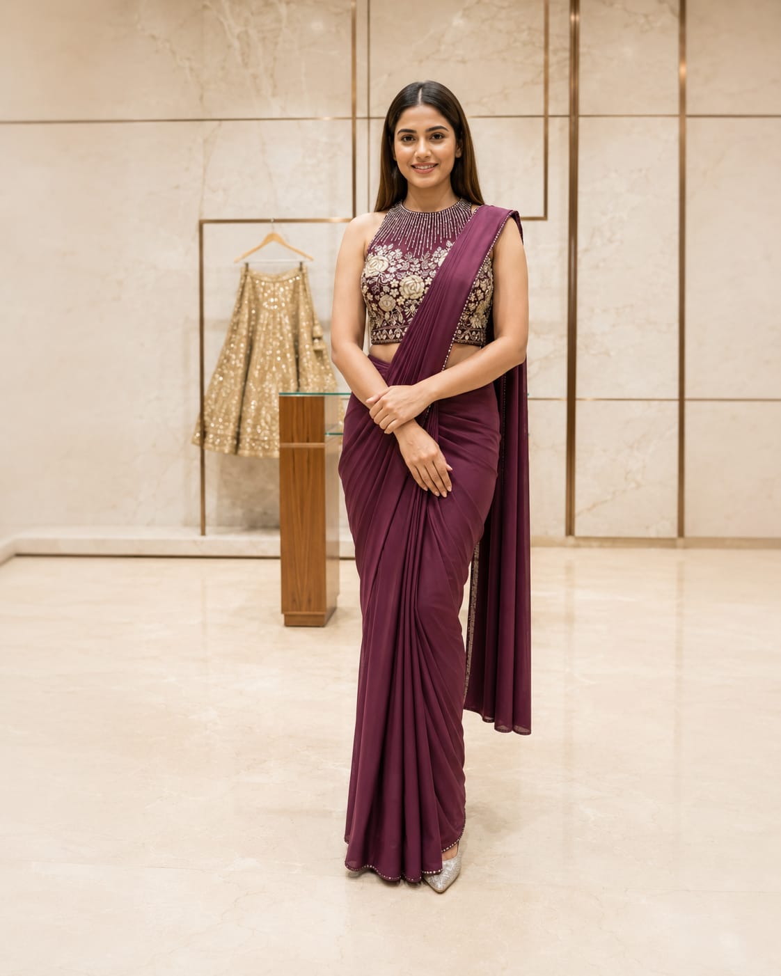 Kiran Raj Plum Drape Saree