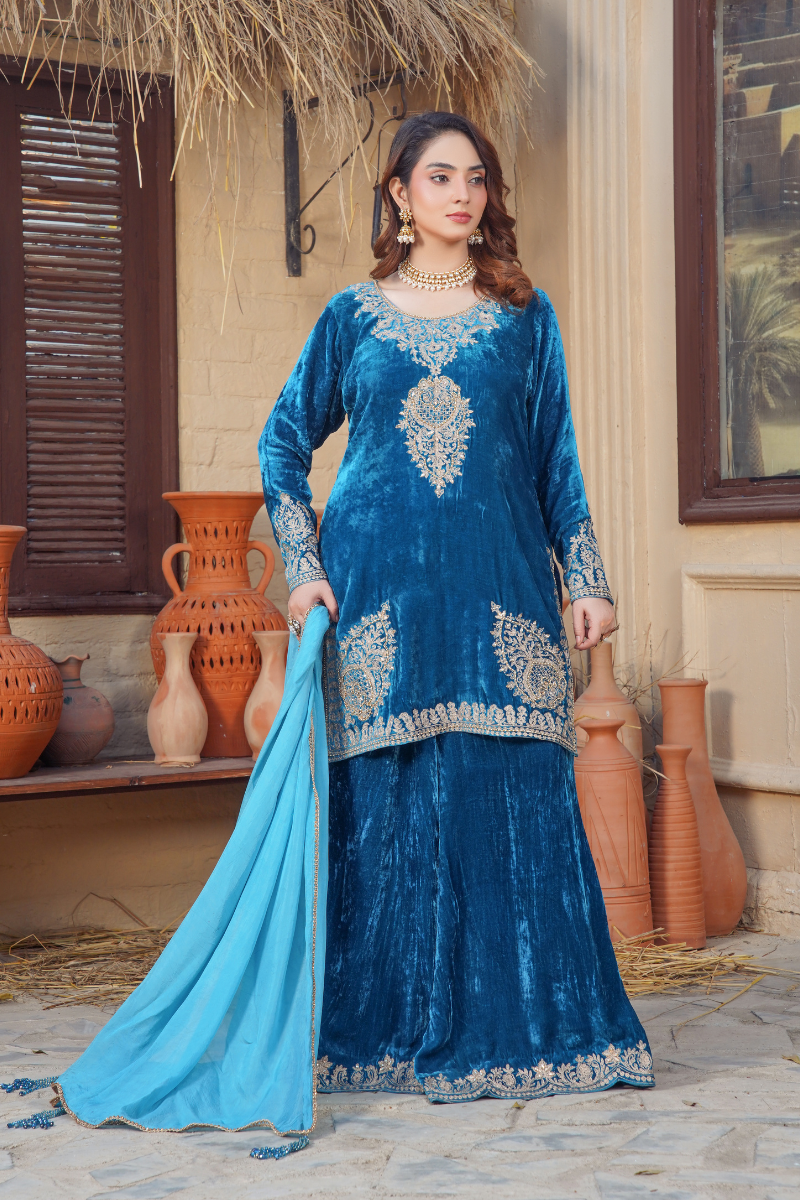 Zinc Blue  Embroidered Dress