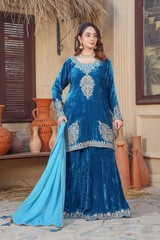Zinc Blue  Embroidered Dress