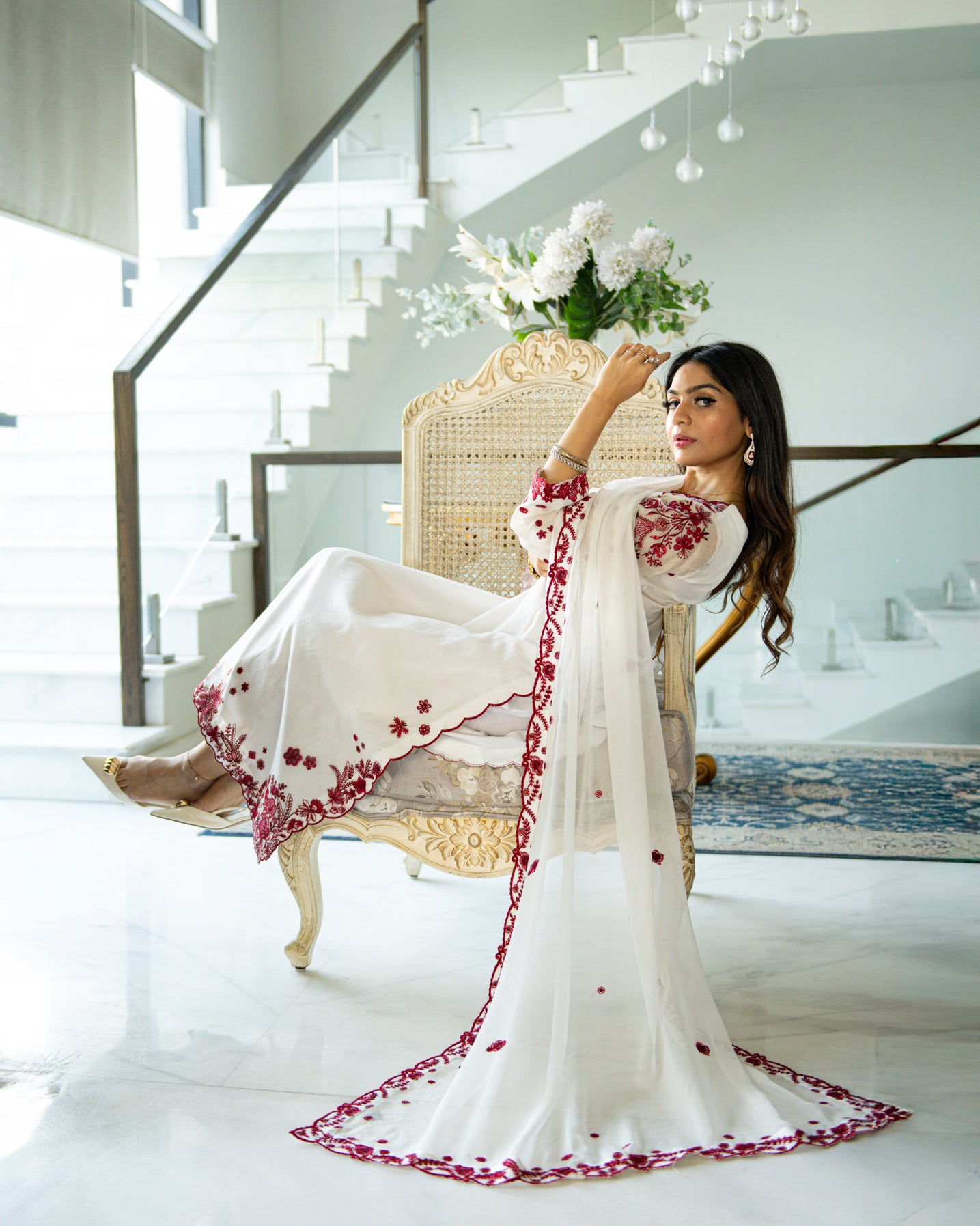 Ivory Rosette CBR 204 white embroidered paper lawn 3 piece suit by Celine by Rumi available at Labels Islamabad