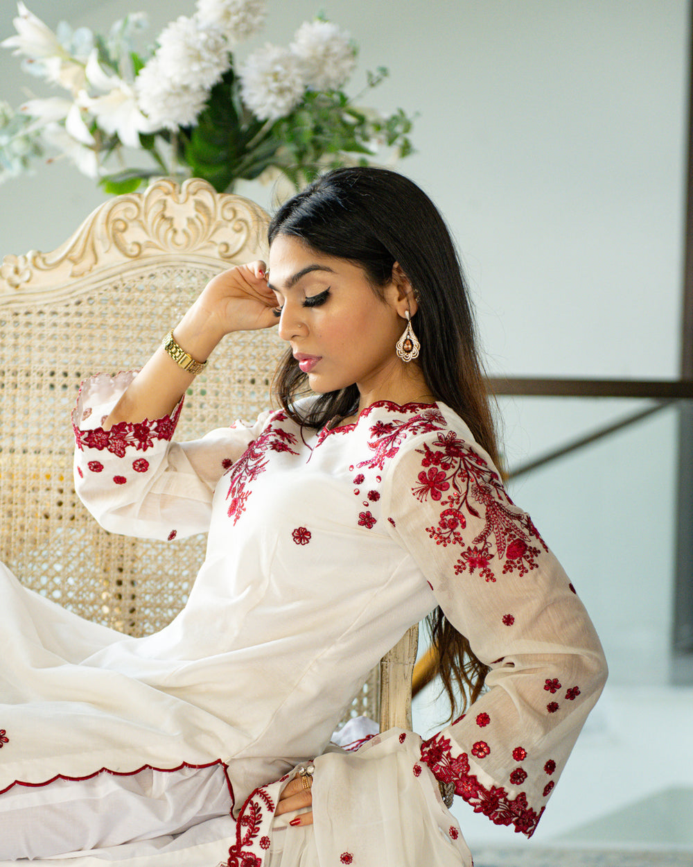 Ivory Rosette CBR 204 white embroidered paper lawn 3 piece suit by Celine by Rumi available at Labels Islamabad