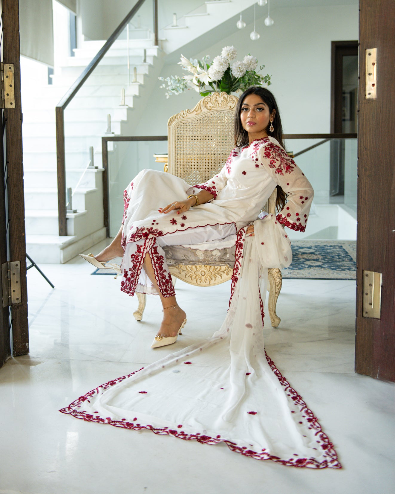 Ivory Rosette CBR 204 white embroidered paper lawn 3 piece suit by Celine by Rumi available at Labels Islamabad
