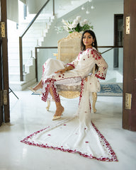 Ivory Rosette CBR 204 white embroidered paper lawn 3 piece suit by Celine by Rumi available at Labels Islamabad