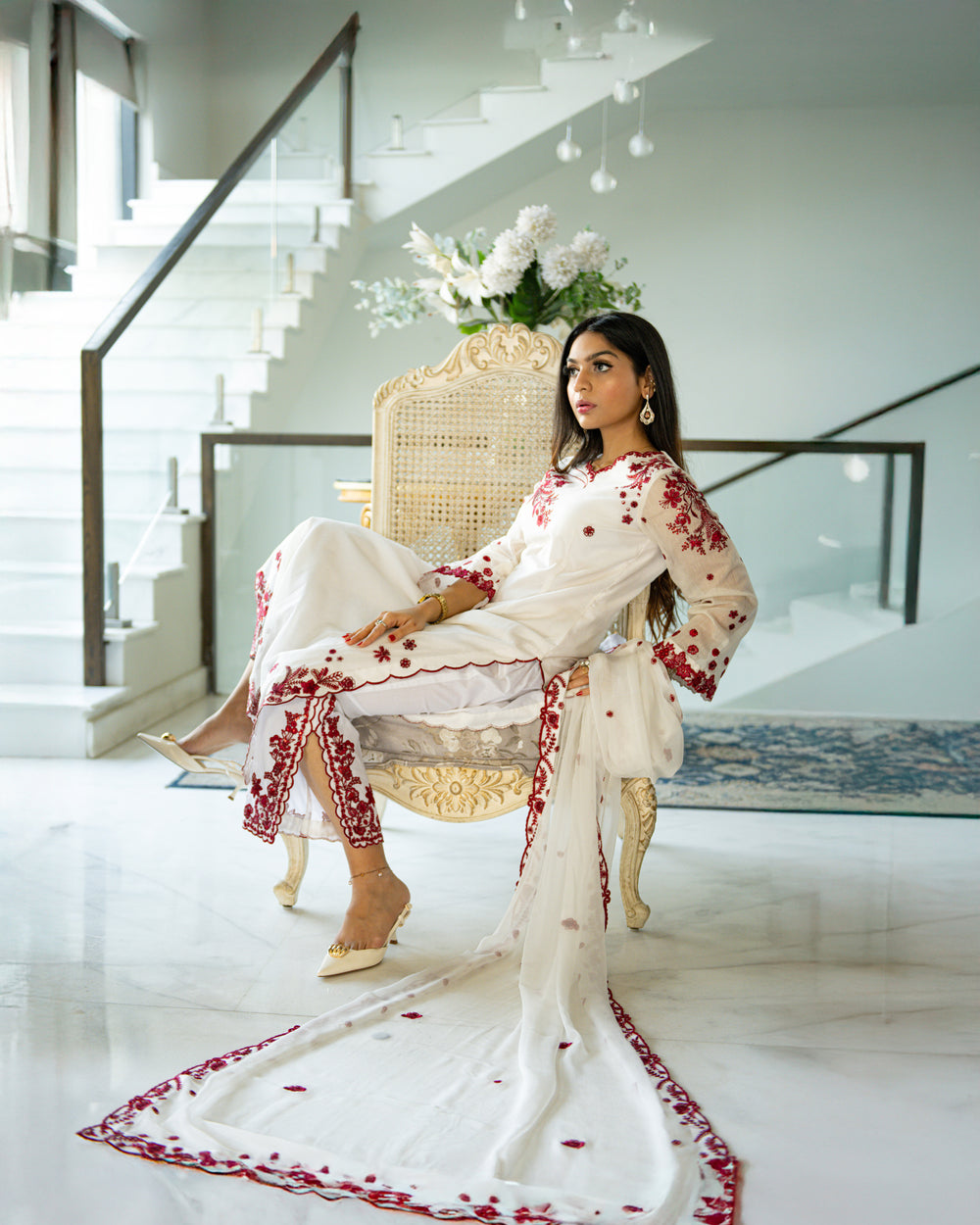 Ivory Rosette CBR 204 white embroidered paper lawn 3 piece suit by Celine by Rumi available at Labels Islamabad