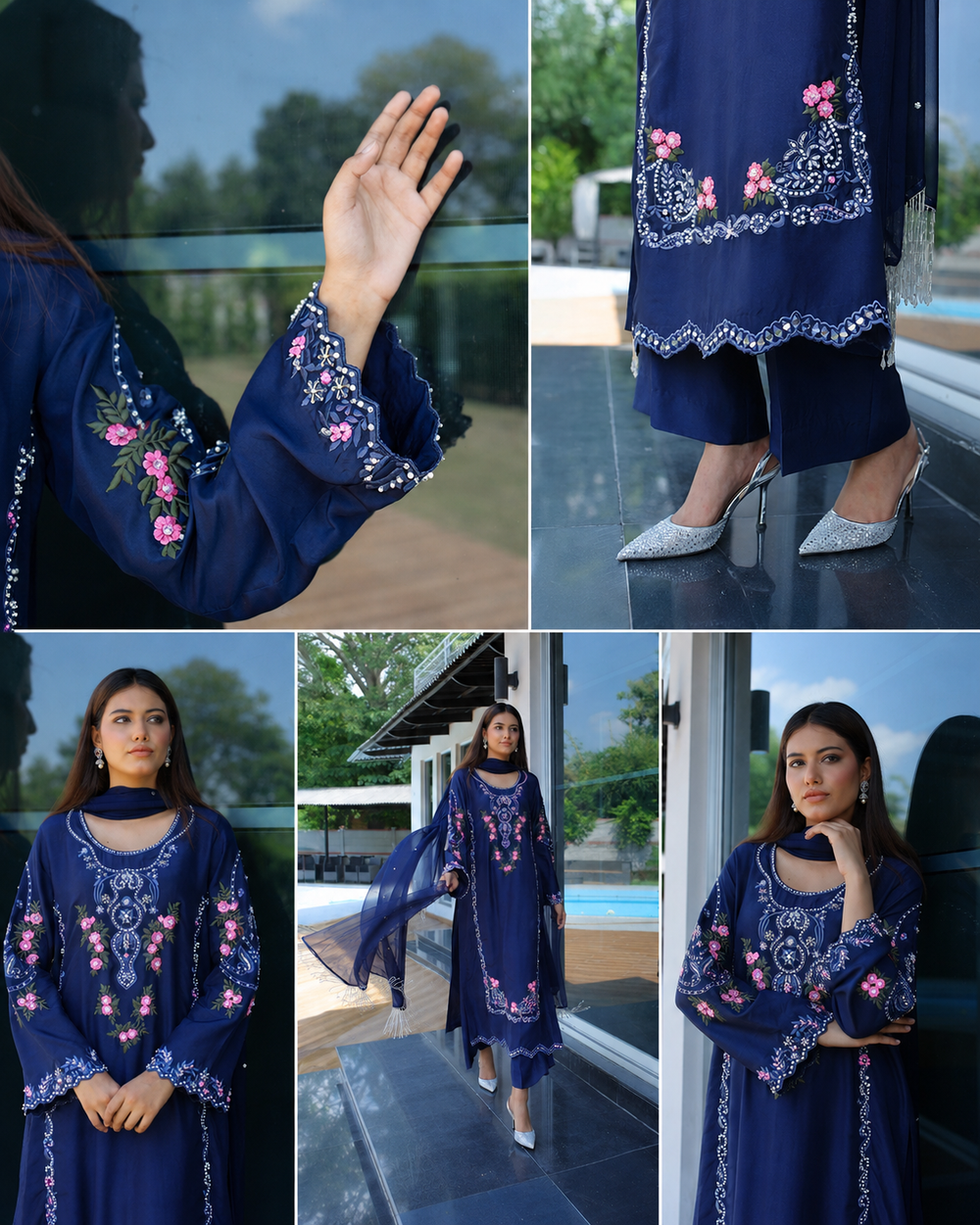 Noor-e-Navy CBR 207 navy blue embroidered 3 piece suit by Celine by Rumi available at Labels Islamabad