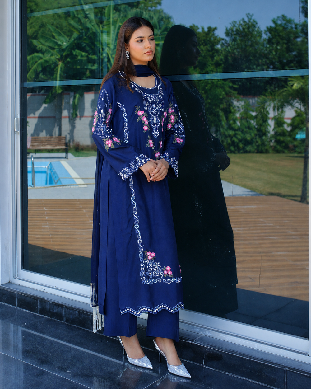 Noor-e-Navy CBR 207 navy blue embroidered 3 piece suit by Celine by Rumi available at Labels Islamabad
