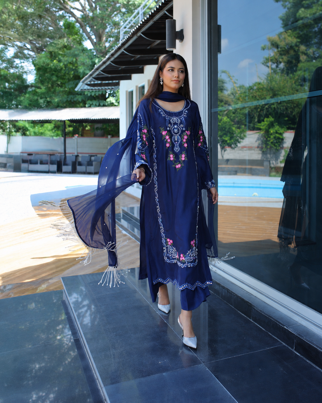 Noor-e-Navy CBR 207 navy blue embroidered 3 piece suit by Celine by Rumi available at Labels Islamabad