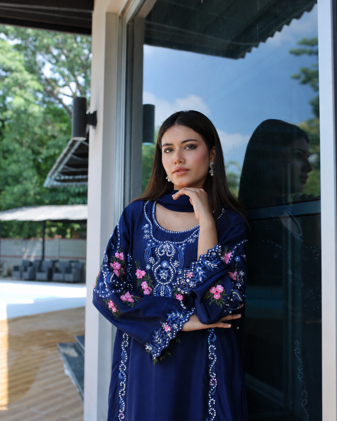 Noor-e-Navy CBR 207 navy blue embroidered 3 piece suit by Celine by Rumi available at Labels Islamabad