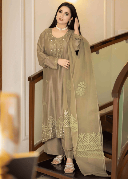 Army Green Pure Raw Silk Outfit 3PCS